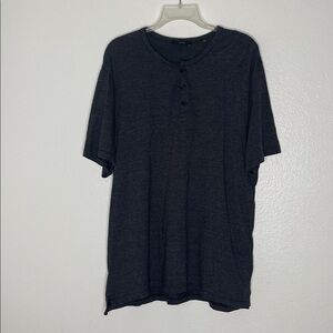 Vince Mens Size Large Gray Black Mini Striped Short Sleeve Henley Tee